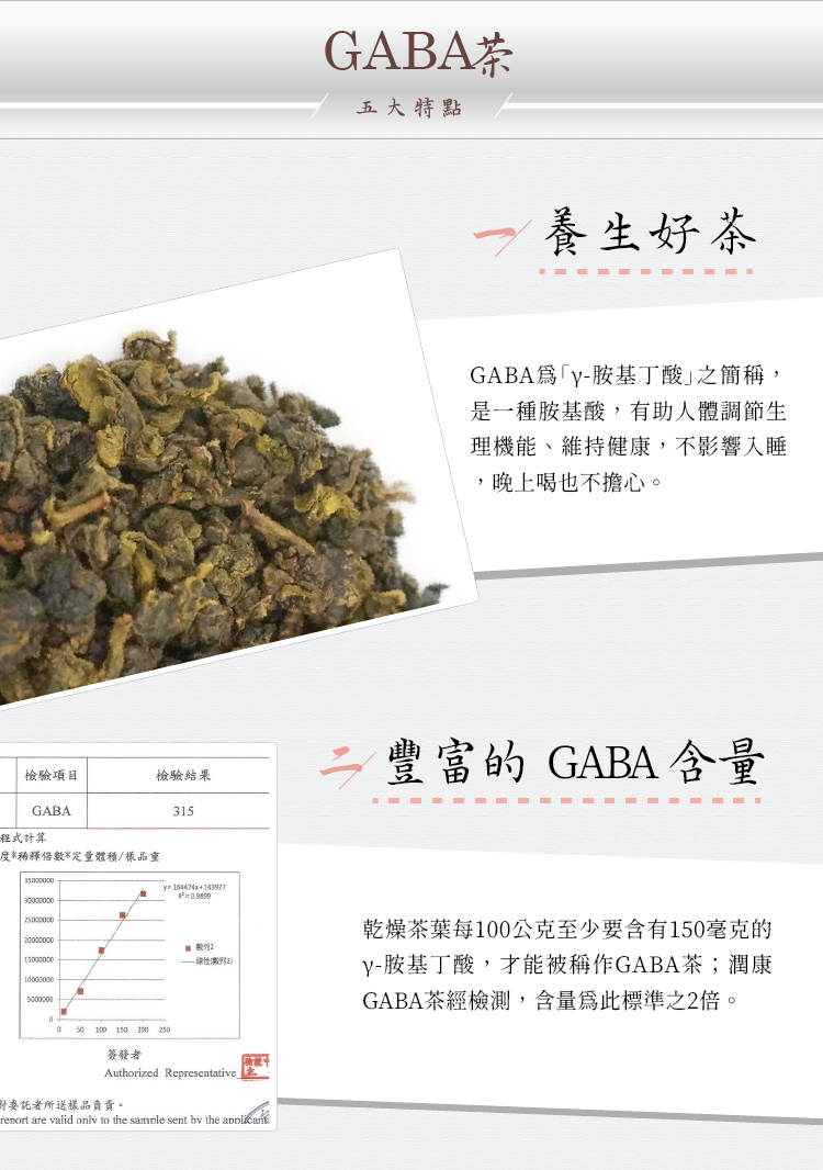 GABA茶五大特點 養生好茶 豐富的GABA含量 為標準之2倍